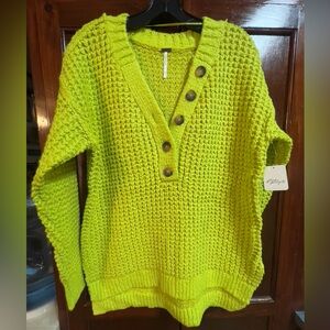 Women’s brand is free people whistle thermal Henley lime green sweater